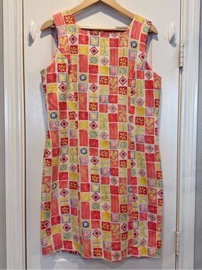VINTAGE Bushwacker Dress Pink Yellow Floral Women's 12 Preppy Retro Mod 60s
